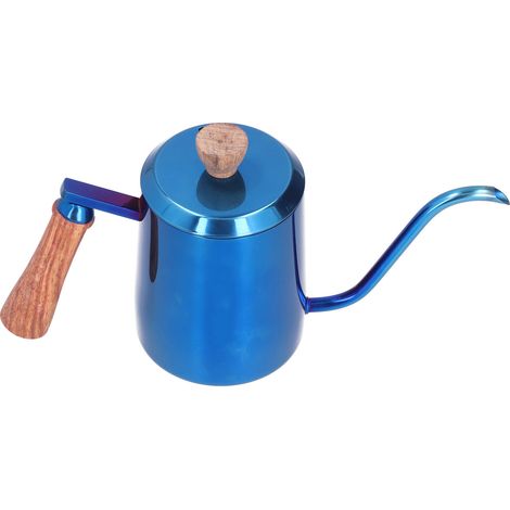 Cafetière à Versement 600ml en Acier Inoxydable, Bec Long et Fin, Poignée en Bois - Bleu (1/5)