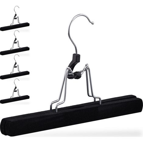Relaxdays Set da 5 Grucce per Pantaloni, Legno, Rivestimento in Velluto Antiscivolo, Stampelle per Gonne, B: 25 cm, Nero (1/5)