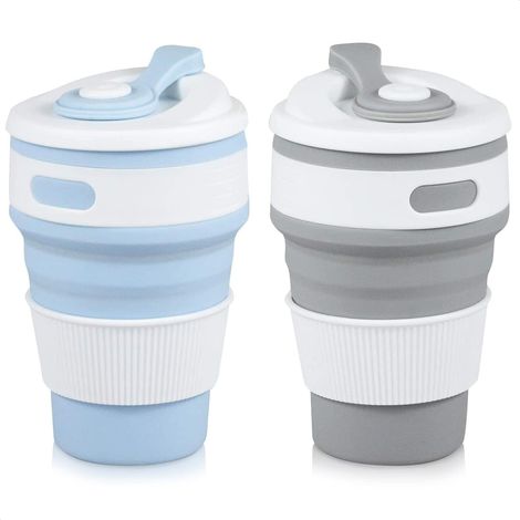 Tazas de viaje plegables, paquete de 2, tazas de silicona con tapa, tazas reutilizables para acampar y hacer senderismo, para viajes y picnics, 350 ml