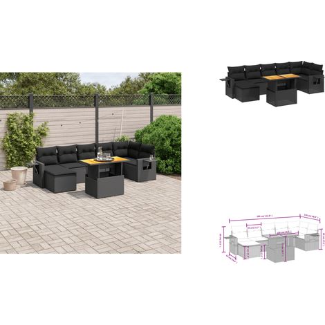 Salon de jardin 8 pcs avec coussins noir résine tressée - Ensemble Salon De Jardin - Meuble Extérieur - Résine Tressée - Rotin Synthétique - Table Extensible (1/3)