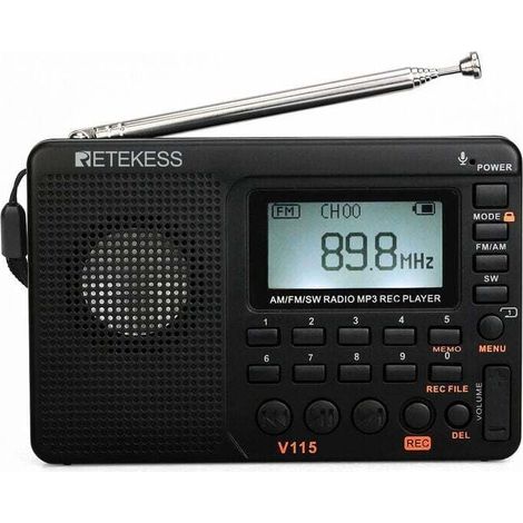 Tragbares, wiederaufladbares Radio, FM AM SW Radio (Schwarz)