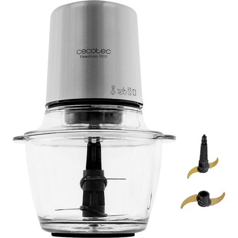 Hachoir Électrique TitanGlass 1000 Max. 500W, 4 Lames en Titane, Hache, Émince et Coupe, ControlSpeed, Bol en Verre 1L, 2 Vitesses, Bouton Pulse, Réglable, Compatible Lave-vaisselle (1/5)