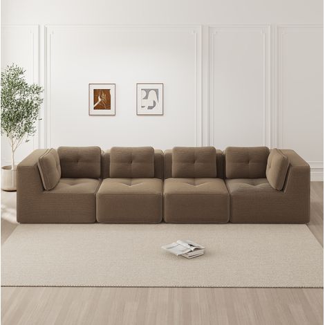Canapé modular de pana marrón 4 plazas, sin montaje y con base antideslizante (1/5)
