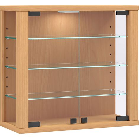 Ebuy24 – Vitrine murale en verre de sécurité ESG 40x43x18 – Cadre en bois – 3 étagères réglables – Montage mural rapide