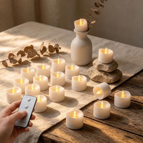 24 Pièces Bougies LED Thé avec Télécommande, Batteries CR2032 Incluses, Sans Flamme, pour Décoration Maison Mariage Fête (1/4)