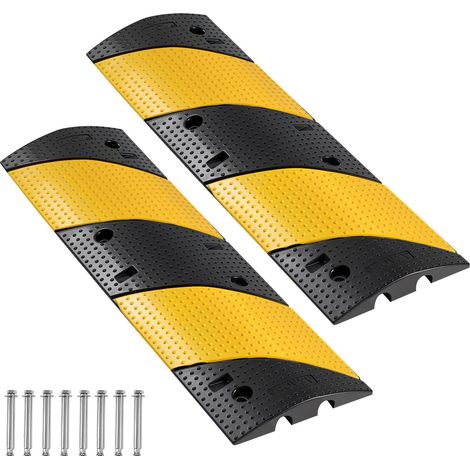 Ralentisseur Caoutchouc, Lot de 2, Rampe Protection Câble 2 Canaux, Capacité de Charge 9979 kg, Rampe Passe Câble Sol 1 m, avec Vis d'Expansion, pour Allées, Routes en Asphalte, Béton, Gravier (1/5)
