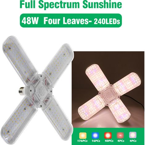 Lámpara LED de cultivo para plantas de interior, 48 W, 552 LED, espectro completo, bombilla E27/E26 para invernaderos, plantas de interior y hortalizas.