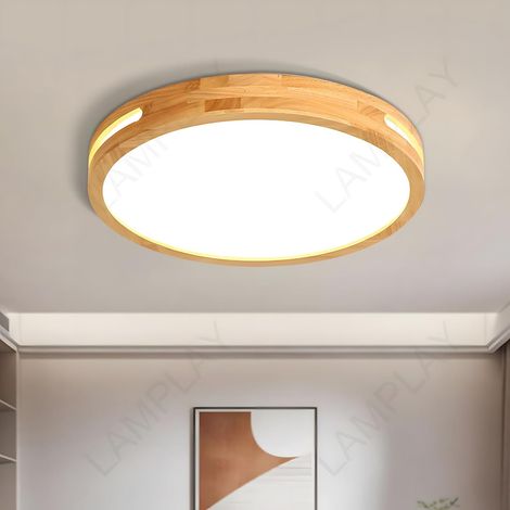 Plafonnier Rond En Bois, Ø30cm, LED À Lumière Neutre, Bois Naturel 4500K, 18W, Design Creux Latéral, Idéal Pour Une Chambre Un Salon Un Bureau Une Chambre D'Enfant Une Cuisine (1/5)