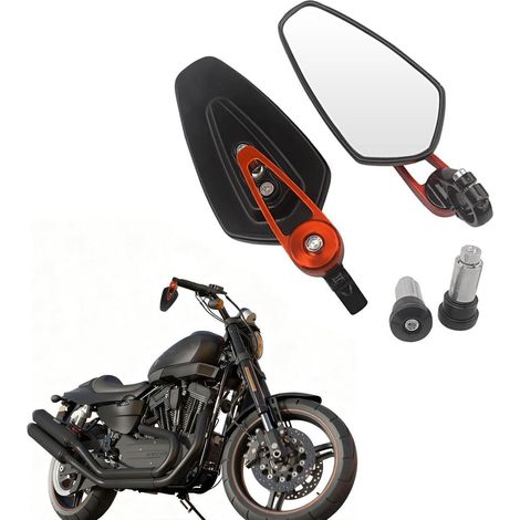 Rétroviseurs moto 22mm embouts de guidon orange, antichoc, étanches (1/5)