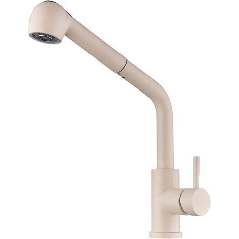 Robinet de cuisine universel extractible, acier inoxydable, double jet, blanc cassé. (1/5)