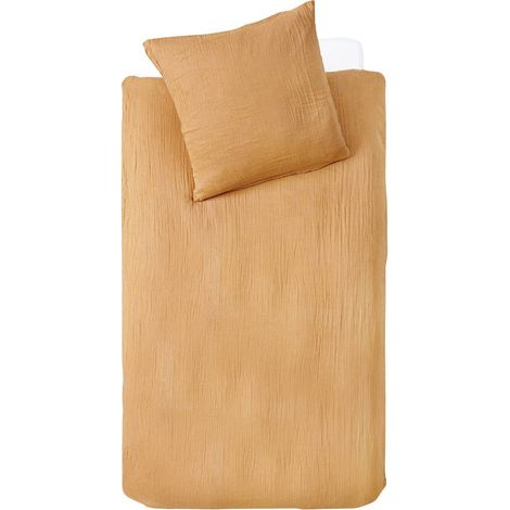 Atmosphera – Parure de lit enfant en double gaze de coton marron 140x200 – Housse de couette et taie d'oreiller – Confort léger pour chambre d'enfant (1/4)