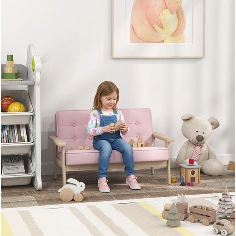 Divanetto per bambini 2 posti in legno effetto velluto, rosa, 77 x 42 x 48 cm HAVRYA (1/5)