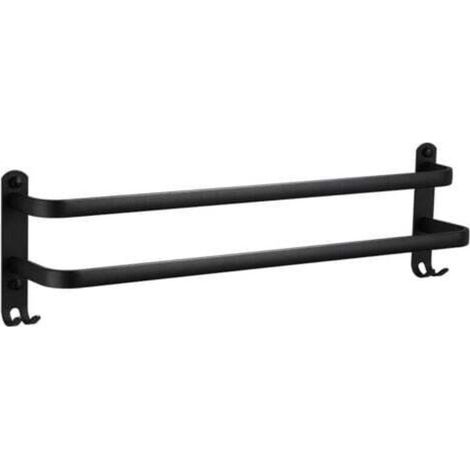 Porte-serviette porte-serviettes mural en aluminium à 2 niveaux avec crochets porte-serviettes noir étanche pour salle de bain cuisine salle de bain - 30 cm (1/4)