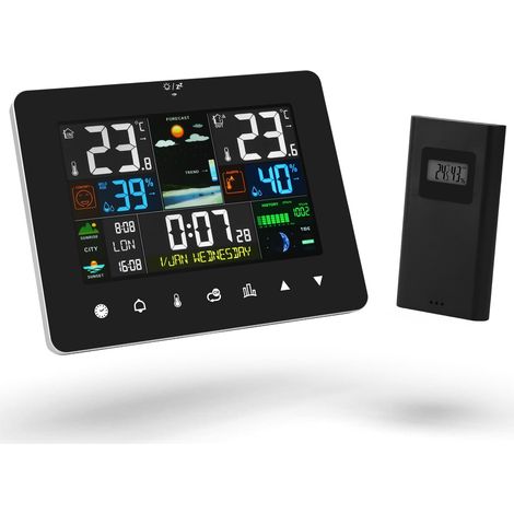 Station Météo Professionnel Sans Fil, Thermomètre Numérique avec Capteur Exterieur Interieur, Écran LCD Couleur Hygromètre Baromètre Prévisions Météo 8 Heures pour Maison, Jardin (1/5)