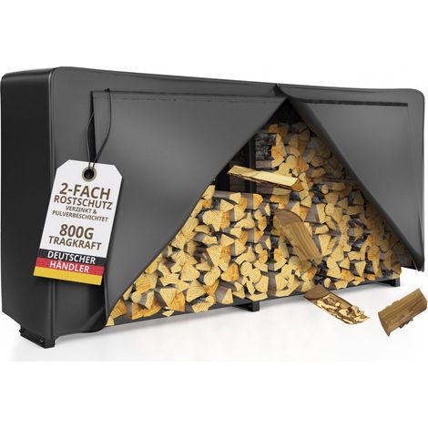 Kaminholzregal außen Metall VERZINKT mit Plane 223x25x115 Stapelhilfe Brennholz 800kg Unterstand mit Dach