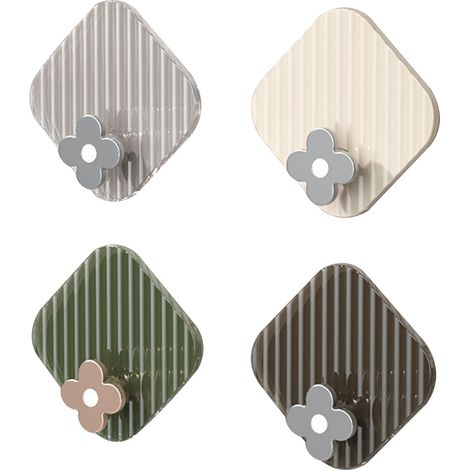 4 crochets autocollants en plastique résistants à l'eau, sans percer, pour suspendre serviettes et clés au mur, cuisine, salle de bain ou plafond de bureau. Assortiment de couleurs. (1/5)