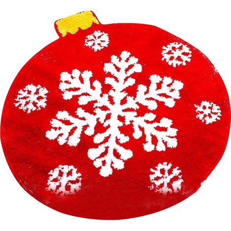 Runde Badematte mit 50 cm Durchmesser und roten Schneeflockenmustern, rutschfest, ideal für den Winter und passend zur Weihnachtsdekoration.