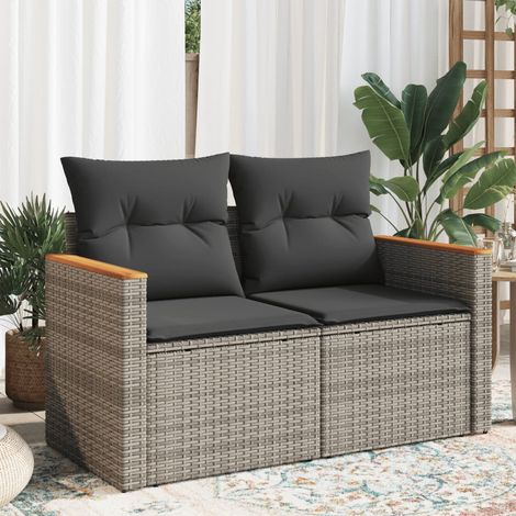 Sofá de jardín con cojines 2 plazas ratán sintético gris vidaXL (1/5)