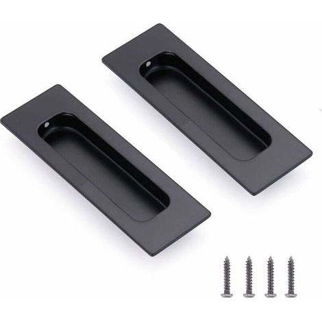 Poignée de coquille en acier inoxydable poignée de meuble cachée poignée de tiroir, poignée de porte coulissante poignée ovale incrustée avec armoire à vis/porte coulissante/tiroir (noir) 2 pièces (1/4)