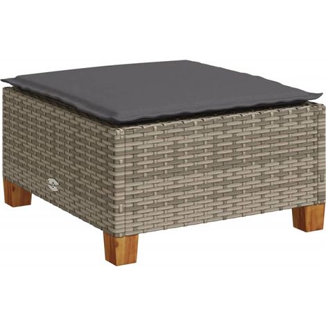 Tabouret de jardin, Pouf de jardin,Repose-pied et coussin gris 63,5x56x32 cm résine tressée CFW98121 (1/5)