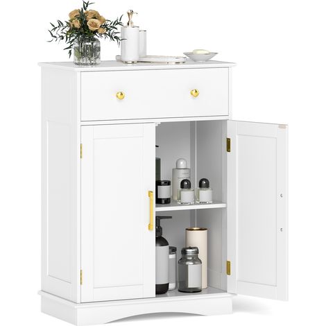 COSTWAY Bathroom Floor Cabinet Freestanding Storage Cupboard with Drawer-White (1/5)