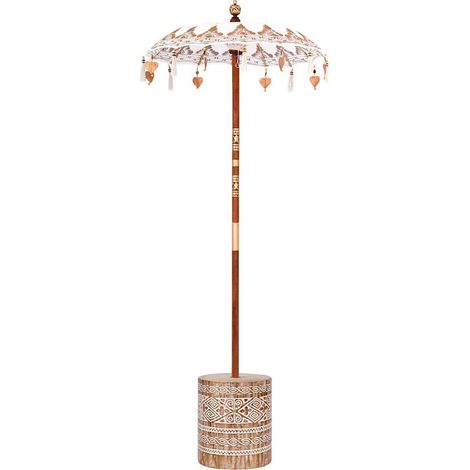 Parasol de jardin,Parasol balinais 260 Crème 95-100 cm Coton et bois massif CFW82845 (1/5)