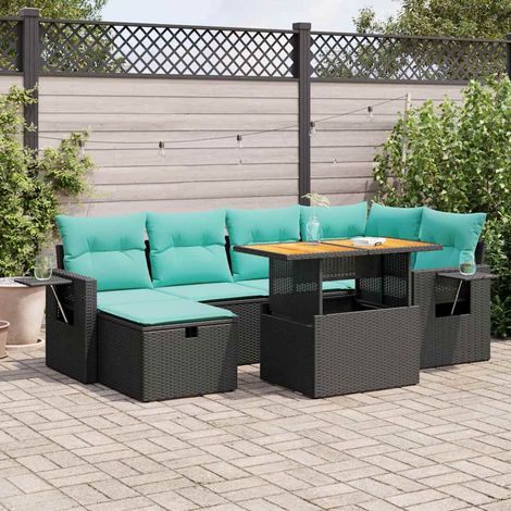 vidaXL Set Divani Giardino 7 pz con Cuscini Marrone Polyrattan Acacia