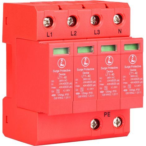 4P House Parafoudre Parafoudre Basse Tension Parafoudre 40KA Rail DIN pour la Protection contre le Tonnerre, Triphasé à Quatre Fils(4P40KA) (1/5)