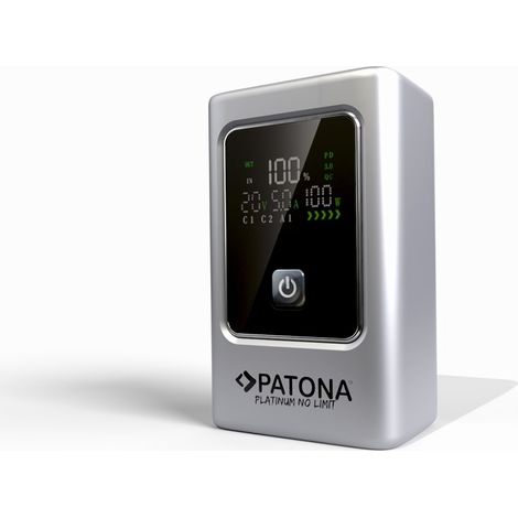PATONA Platinum Powerbank Luxury One PD35  10000mAh  PD 35W  USB-C + USB-A Plateado, Negro (1/3)