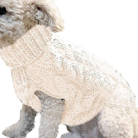 Gilet sans manches chaud pour chien, manteau doux en laine tricotée, pull d'hiver en tricot crocheté pour chiens de petite, moyenne et grande taille - L - Blanc (1/5)