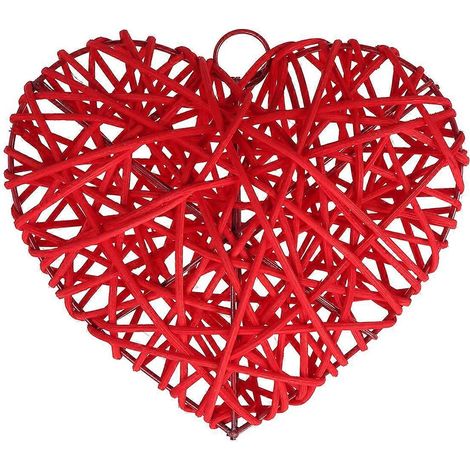 Pendentif boule Takraw colorée en rotin en forme de cœur de 15 cm, idéal pour la décoration et les loisirs créatifs à la maison, à la maternelle ou en magasin (rouge).-1PCS-Red