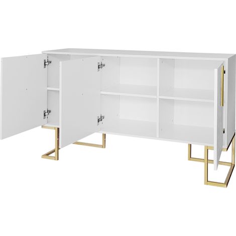 Modernes Sideboard mit 3 Türen, weiß, verstellbaren Böden und Metallgestell (1/5)