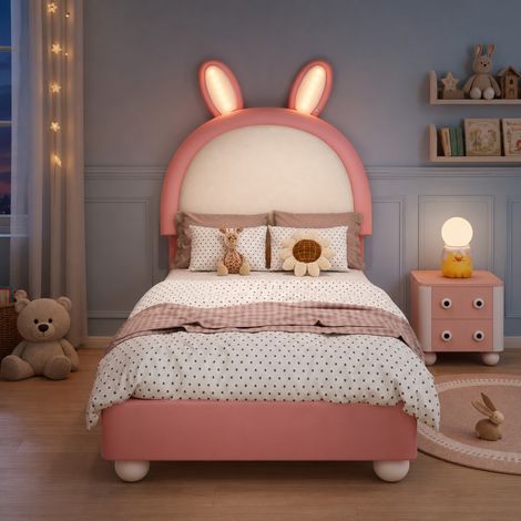 Bett Einzelbett LED 90x200 Rosa PU Kinder OKMYHOME (1/5)