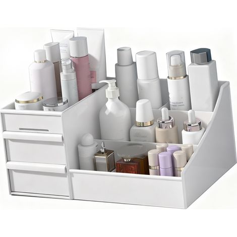 Boîte Cosmétique Makeup Storage Case Organisateur Plastique Blanc 26.5x16x12cm / 10.4x6.3x4.7in (1/5)