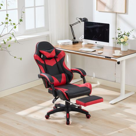 chaise gaming fauteuil ergonomique 150 kg noir rouge OKMYHOME (1/5)