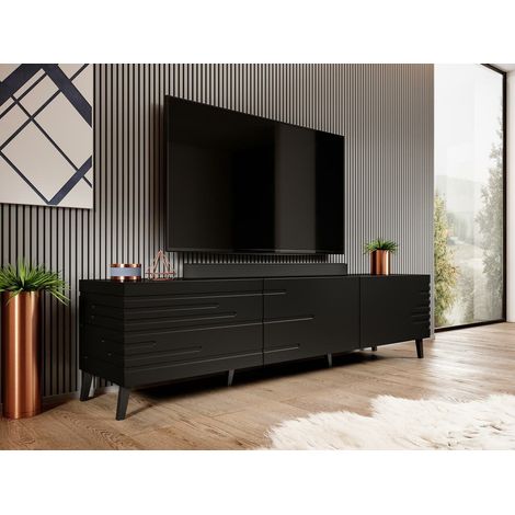 Meuble TV 186x48x40 cm Noir NOVAK meuble Hi-fi luxueux sideboeard sur pied (1/4)