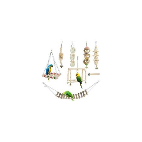 8 Piece Bird Toy Set Jouets à mâcher pour perroquets, cloches suspendues, balançoire pour cage à oiseaux pour pinsons, petites perruches et plus encore