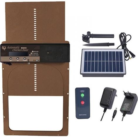 Porte de poulailler automatique à minuterie - Aluminium/Acier - Alimentation solaire - IP45 - Affichage LED