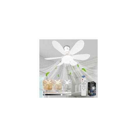 Ventilateur de plafond silencieux 40 W avec lampe E27, 6 pales, 3 vitesses, blanc – idéal pour salon, chambre ou chambre à coucher