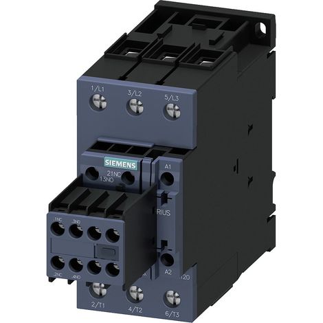 Siemens Contactor, AC-3e, 50 A/22 kW/400V, 3 polos, AC 230V/50Hz, 2S+2Ö, Conexión por tornillo, 3RT20361AP04
