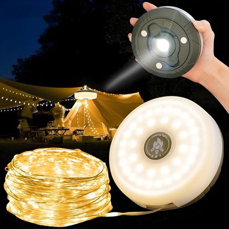 Guirlande lumineuse de camping 10 m - Lumières pour camping-car - Étanche - Rechargeable par USB