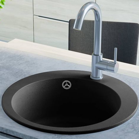 vidaXL Lavello da Cucina in Granito Vasca Singola Circolare Nero (1/5)