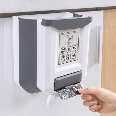 BRAVIX Kitchen Poubelle Pliable Wall Mounted Conteneur Poubelle.pour Bureau Domicile Cuisine de Bain dortoir Poubelle de Voiture (Blanc，24x16x25cm)