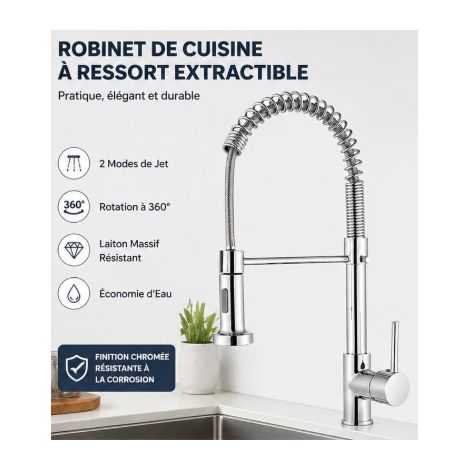 Robinet de cuisine 360° – Mitigeur monocommande – Bec flexible en laiton – Installation rapide – 44 x 25 cm (1/3)