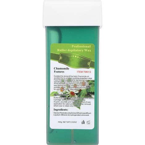 Rouleau de cire dépilatoire professionnelle 100 g pour épilation à domicile, grandes zones du corps, à la camomille. (1/5)