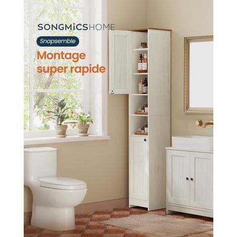 Meuble de Salle de Bain Haut, Snapsemble Montage Super Rapide, Colonne de Rangement, avec Étagères Réglables, 30 x 30 x 170 cm, Blanc