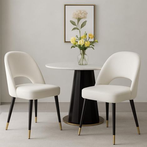 Wahson 2er Set Esszimmerstühlen, für Küche Wohnzimme aus Samt, Modern Hohler Rückenmit Metallbeinen, Beige