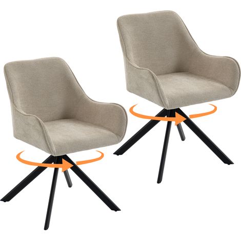 Lot de 2 chaises de salle à manger, chaise de cuisine pivotante avec accoudoirs, structure en métal pour salon et salle à manger, beige (1/5)
