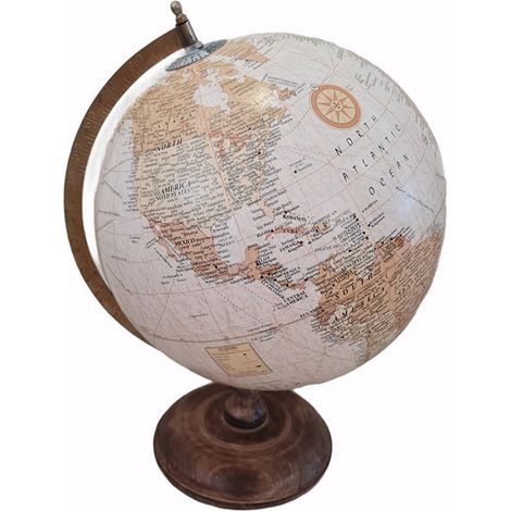 Mappamondo decorativo per scrivania con piedistallo in legno h 42 cm -Bianco (1/4)