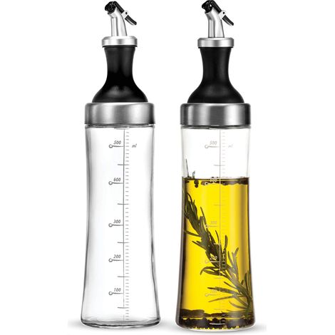 Distributeur d'huile et de vinaigre en verre, distributeur d'huile d'olive moderne, bec verseur sans BPA, 18 oz Set of 2 (1/5)